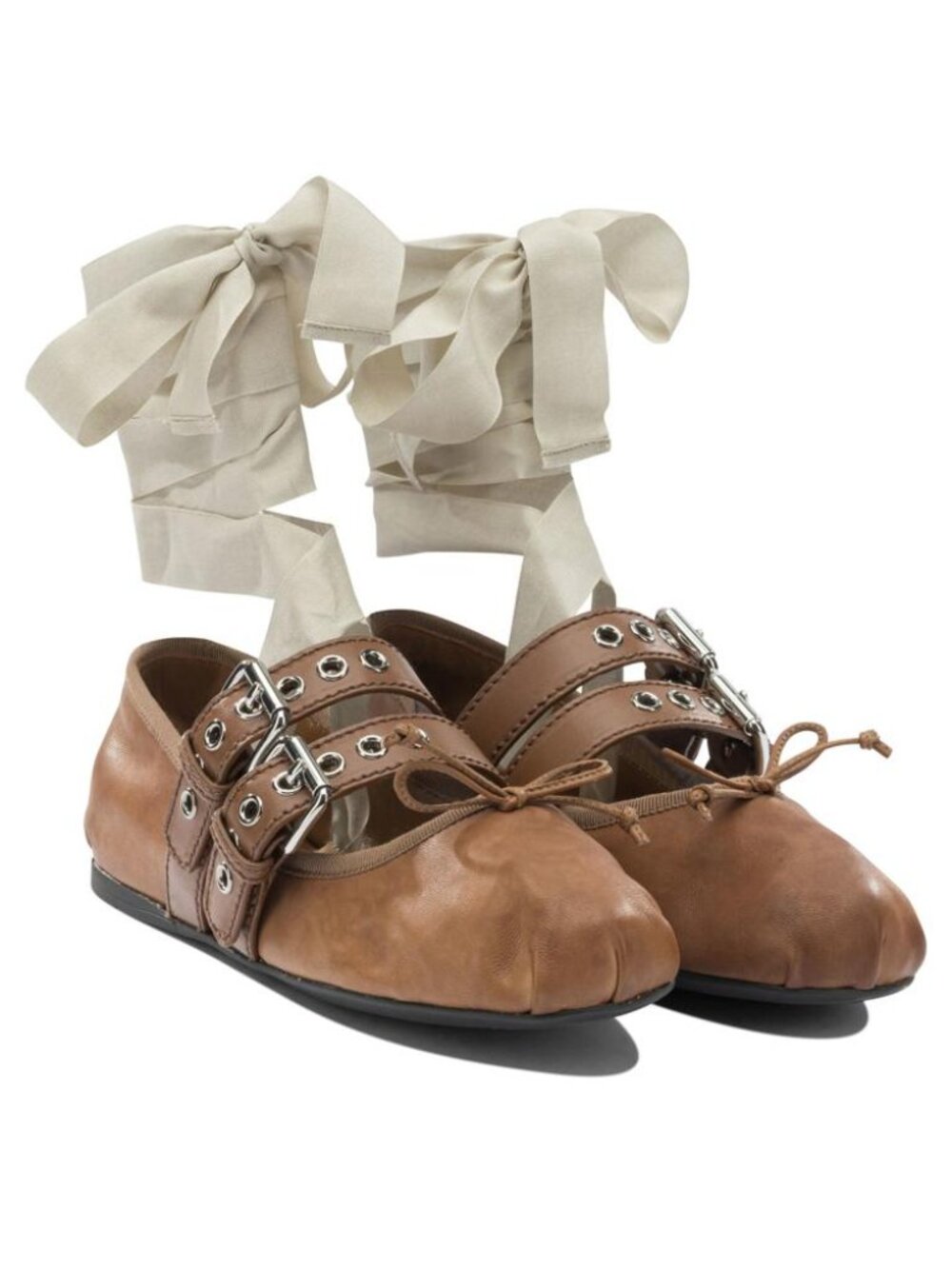 Miu Miu Nappa Leather And Calfskin Ballet Flats IT 38.5 Women - Picture 2 of 5